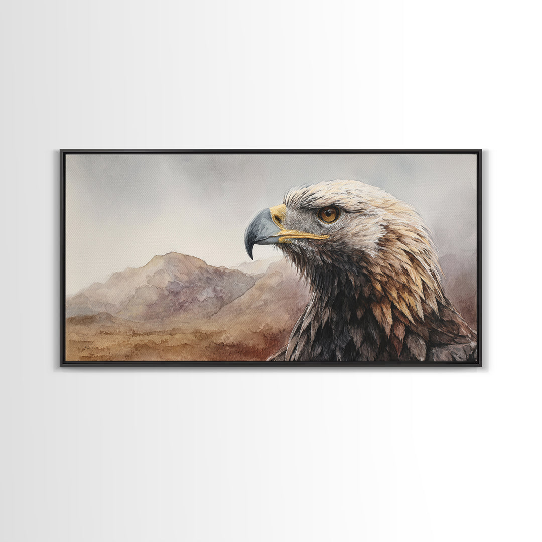 Eagle Portrait with Dramatic Mountain Wind Canvas Print, Bird Art, Contemporary Art, Living Room Decor, Oil Painting, Flight, BIR-2x1-32