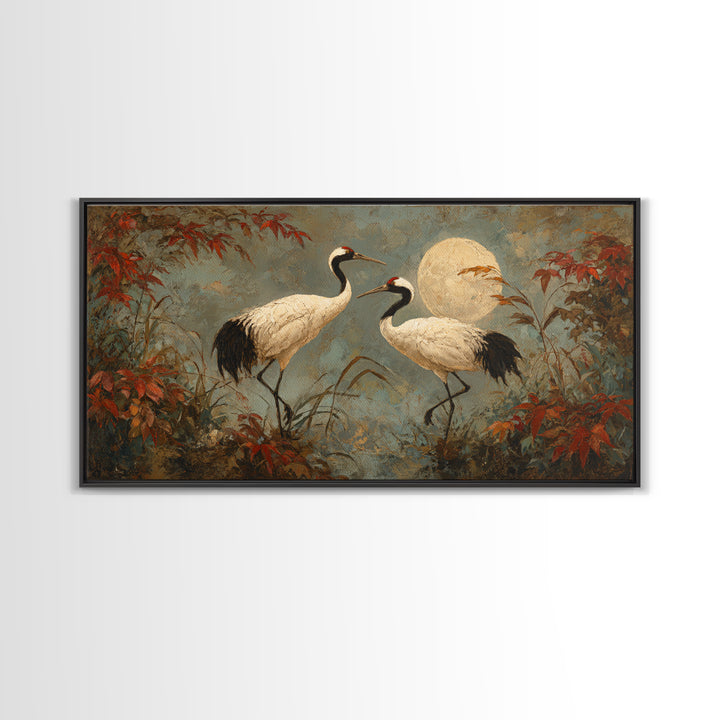 Pair of Cranes Dancing Canvas Print, Bird Art, Watercolor Painting, Living Room Decor, Oil Painting, Flight, Living Room Art, BIR-2x1-47