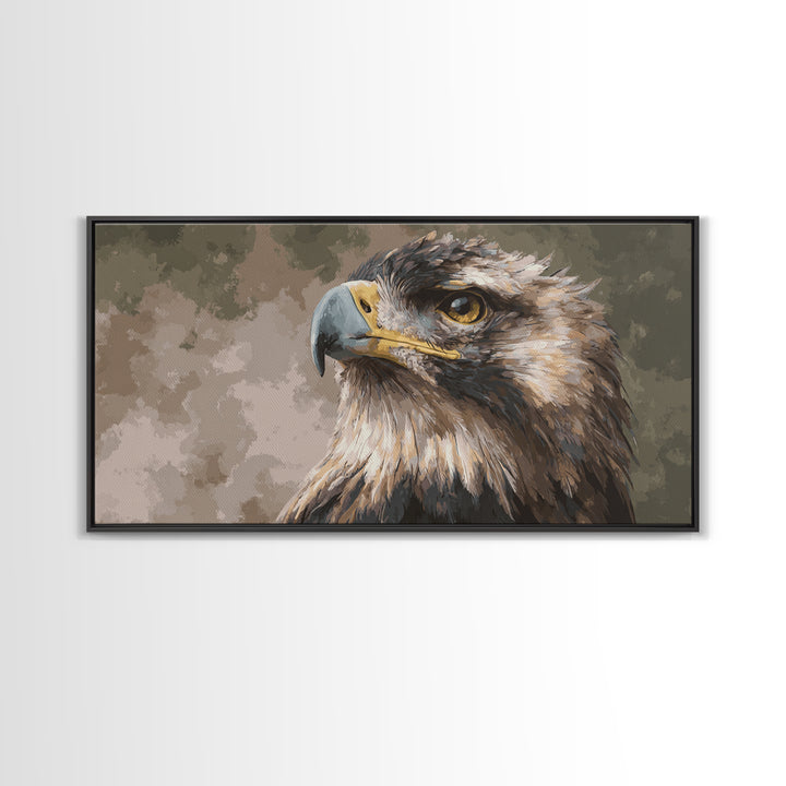 Eagle Portrait with Dramatic Mountain Wind Framed Canvas Print, Bird Art, Mid Century Modern, Living Room Decor, Flight, BIR-2x1-56