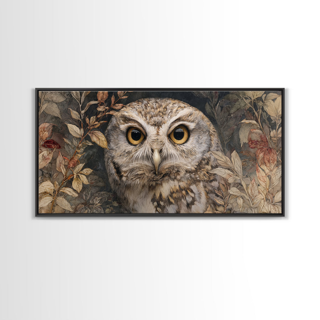 Owl Portrait with Wise Golden Eyes Canvas Print, Bird Art, Original Art, Living Room Decor, Fine Art, Flight, Mcm Decor, BIR-2x1-73