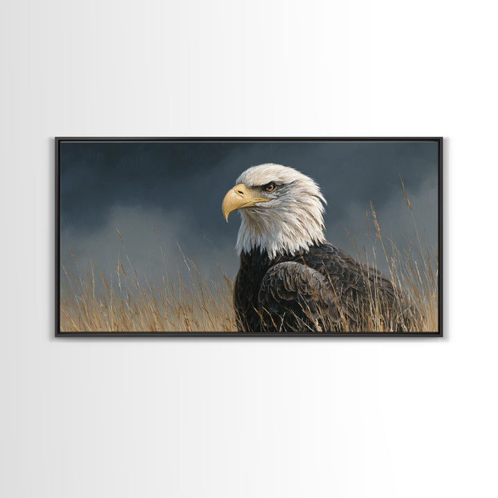 Eagle Portrait with Dramatic Mountain Wind Framed Canvas Print, Bird Art, Modern Art, Living Room Decor, Fine Art, Flight, BIR-2x1-80