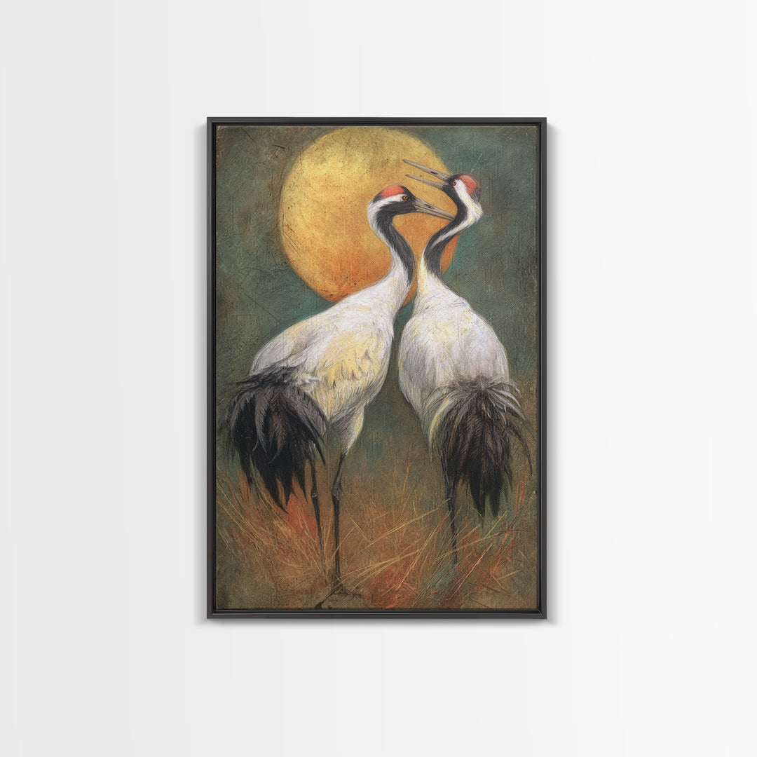 Pair of Cranes Dancing Canvas Print, Bird Art, Forest Wall Art, Living Room Decor, Abstract Art, Flight, Minimalist Decor, BIR-2x3-11