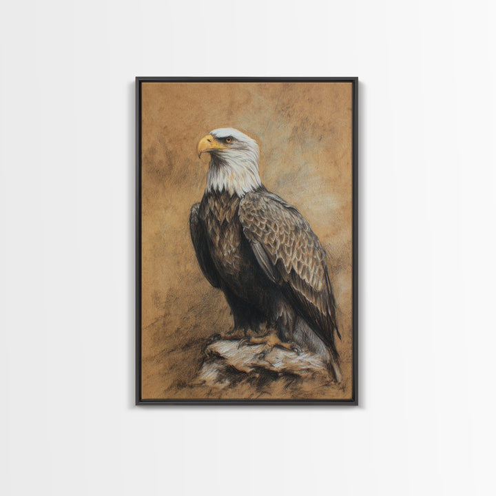 Eagle Portrait with Dramatic Mountain Wind Framed Canvas Print, Bird Art, Art Deco, Living Room Decor, Oil Painting, Flight, BIR-2x3-20