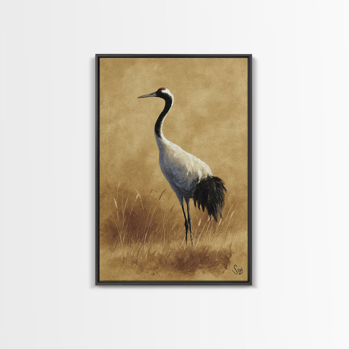 Crane and Lotus Composition Canvas Print, Bird Art, Art Deco, Living Room Decor, Fine Art, Flight, Gallery Wall, Mcm Decor, BIR-2x3-49