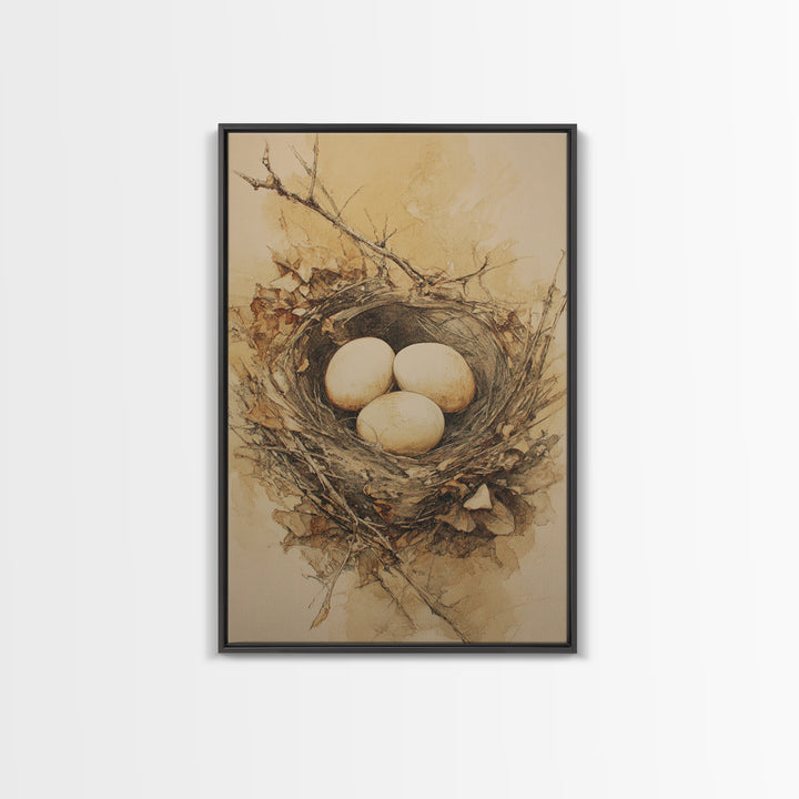 Bird Nest with Eggs and Delicate Twigs Canvas Print, Bird Art, Minimalist Decor, Living Room Decor, Fine Art, Flight, BIR-2x3-54