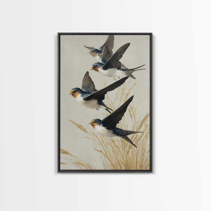 Flock of Swallows Sweeping Across Open Sky Canvas Print, Bird Art, Art Deco, Living Room Decor, Abstract Art, Flight, BIR-2x3-62