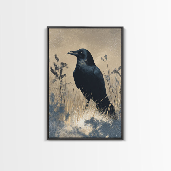 Raven Silhouette with Gothic Atmosphere Canvas Print, Bird Art, Farmhouse Decor, Living Room Decor, Fine Art, Flight, BIR-2x3-65