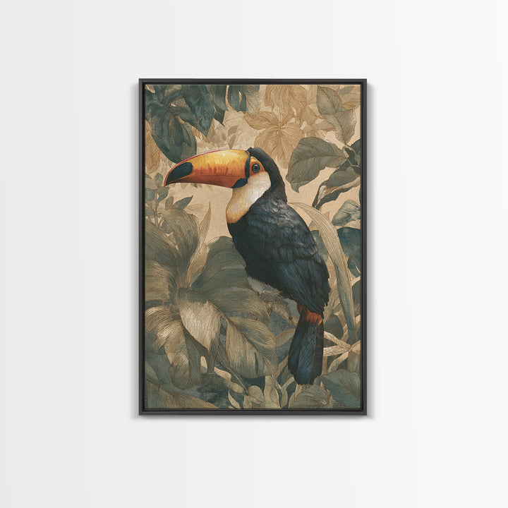 Toucan Framed by Bold Jungle Foliage Canvas Print, Bird Art, Nature Prints, Living Room Decor, Fine Art, Flight, Boho Decor, BIR-2x3-7