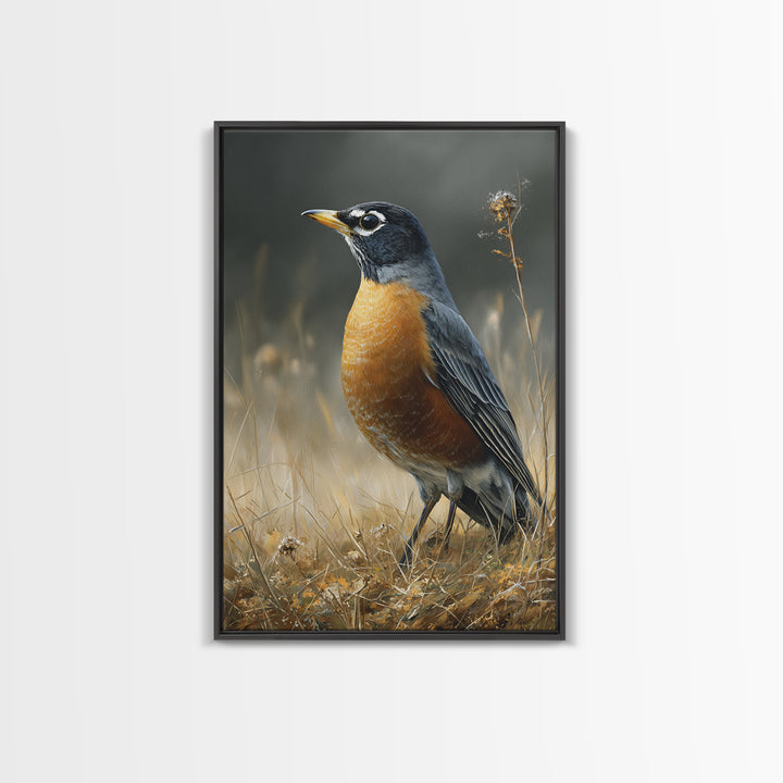 Robin in a Spring Garden with Soft Canvas Print, Bird Art, Art Deco, Living Room Decor, Oil Painting, Flight, Gallery Wall, BIR-2x3-71