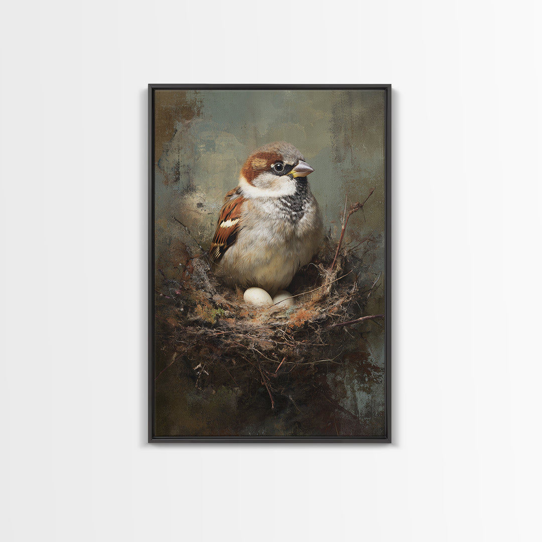 Bird Nest with Eggs and Delicate Twigs Framed Canvas Print, Bird Art, Printable Wall Art, Living Room Decor, Fine Art, Flight, BIR-2x3-78