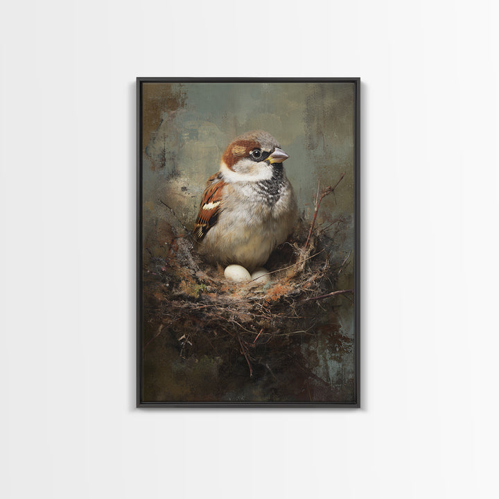 Bird Nest with Eggs and Delicate Twigs Framed Canvas Print, Bird Art, Printable Wall Art, Living Room Decor, Fine Art, Flight, BIR-2x3-78