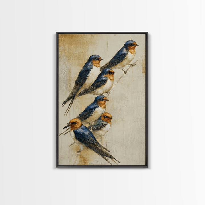 Flock of Swallows Sweeping Across Open Sky Canvas Print, Bird Art, Art Deco, Living Room Decor, Abstract Art, Flight, BIR-2x3-86