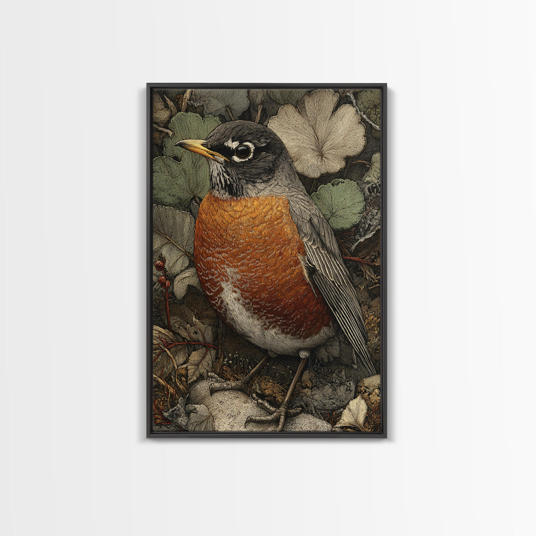 Robin in a Spring Garden with Soft Canvas Print, Bird Art, Botanical Wall Art, Living Room Decor, Watercolor Art, Flight, BIR-2x3-95