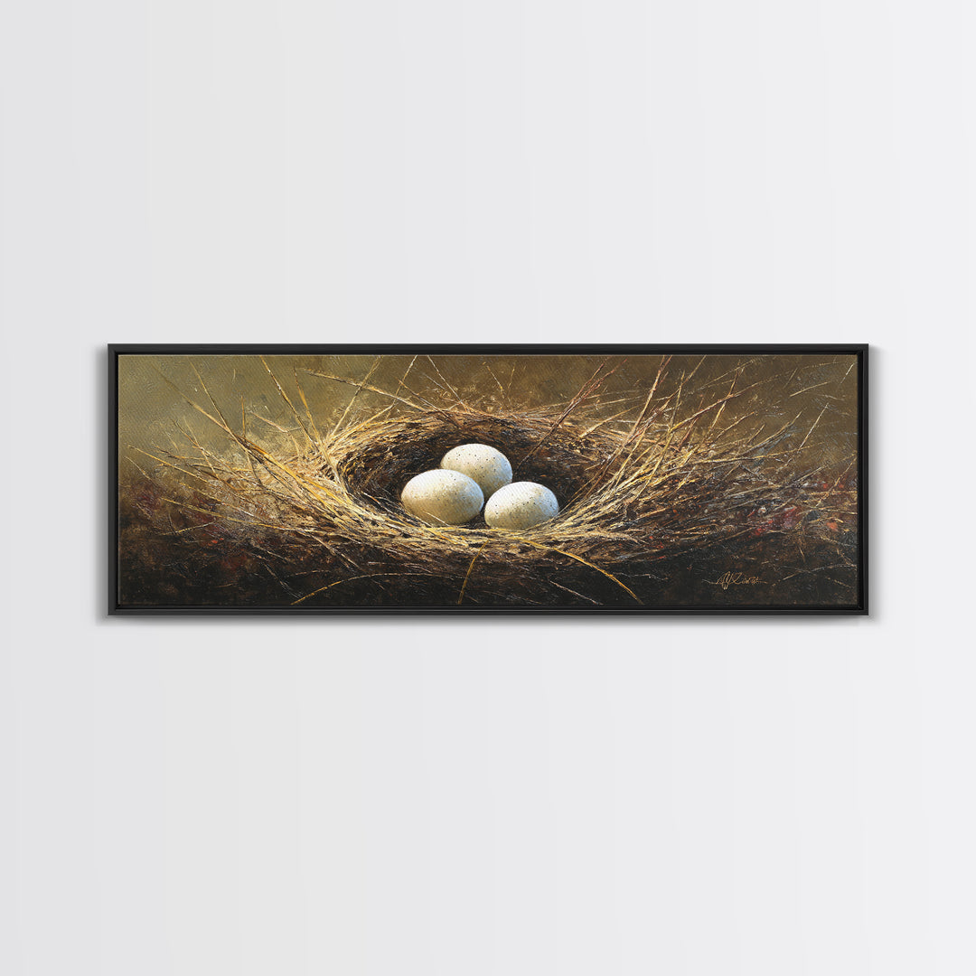 Bird Nest with Eggs and Delicate Twigs Canvas Print, Bird Art, Floral Art, Living Room Decor, Fine Art, Flight, BIR-3x1-14
