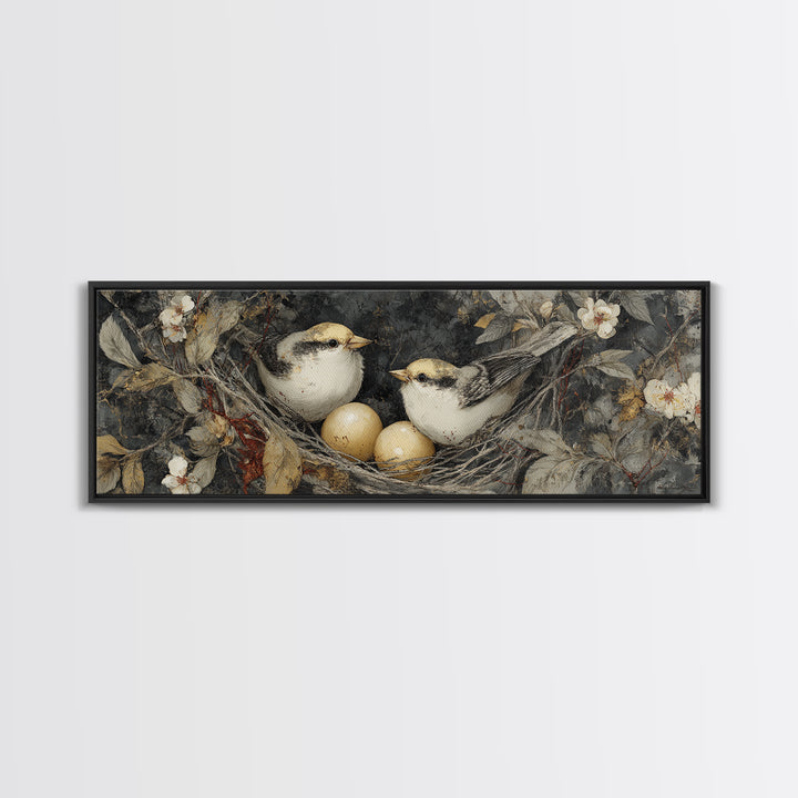 Bird Nest with Eggs and Delicate Twigs Canvas Print, Bird Art, Digital Print, Living Room Decor, Fine Art, Flight, Bird Prints, BIR-3x1-38