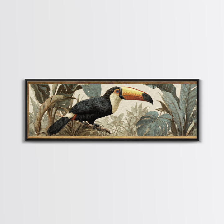 Toucan Framed by Bold Jungle Foliage Canvas Print, Bird Art, Fine Art Print, Living Room Decor, Fine Art, Flight, Wall Decor, BIR-3x1-39