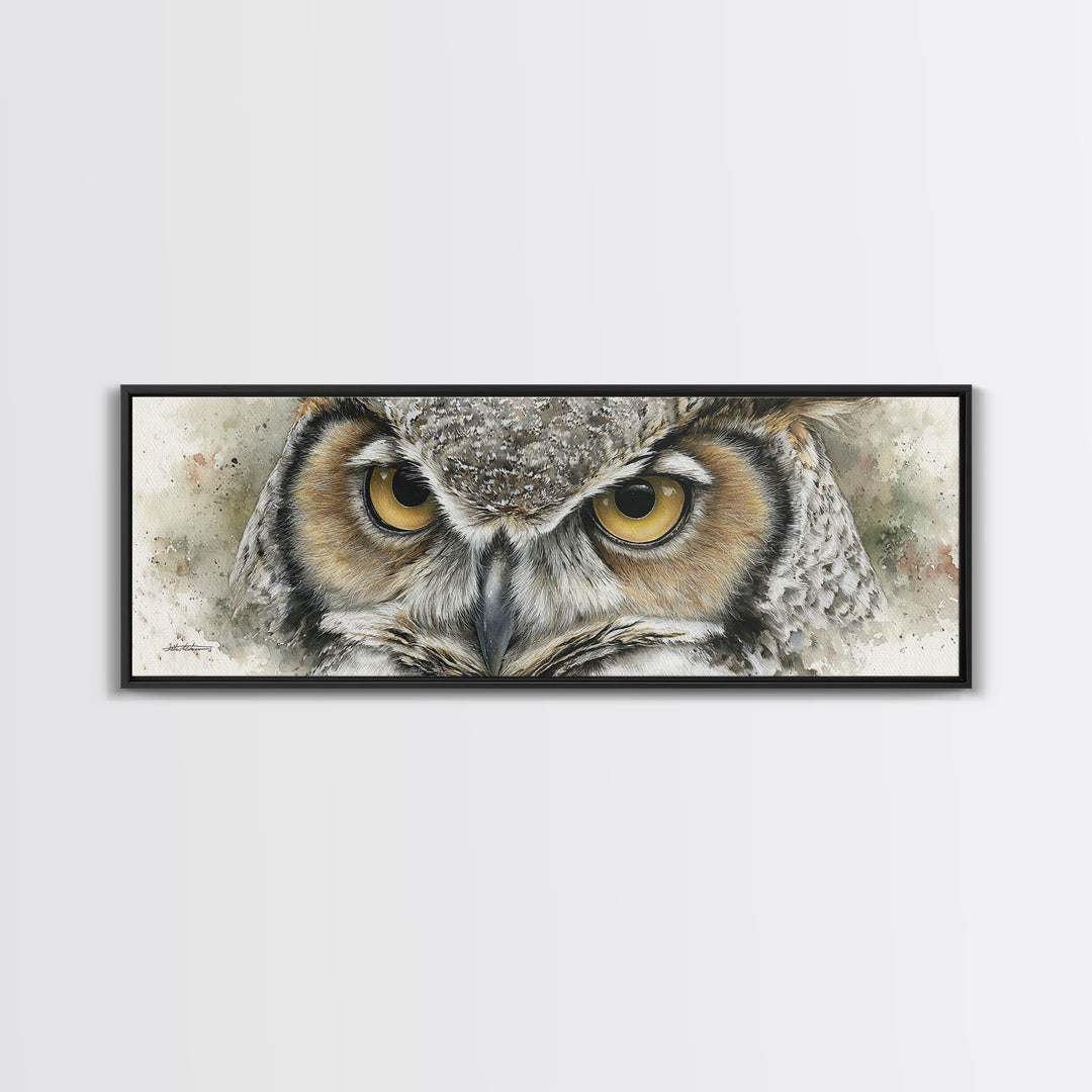 Owl Portrait with Wise Golden Eyes Canvas Print, Bird Art, Gallery Wall, Living Room Decor, Fine Art, Flight, Gallery Decor, BIR-3x1-45