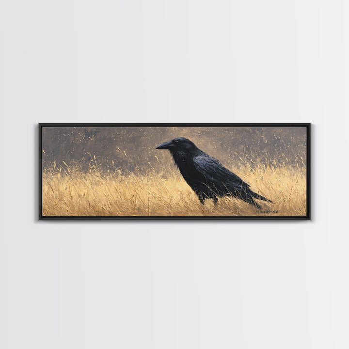 Raven Silhouette with Gothic Atmosphere Canvas Print, Bird Art, Mcm Decor, Living Room Decor, Abstract Art, Flight, BIR-3x1-49
