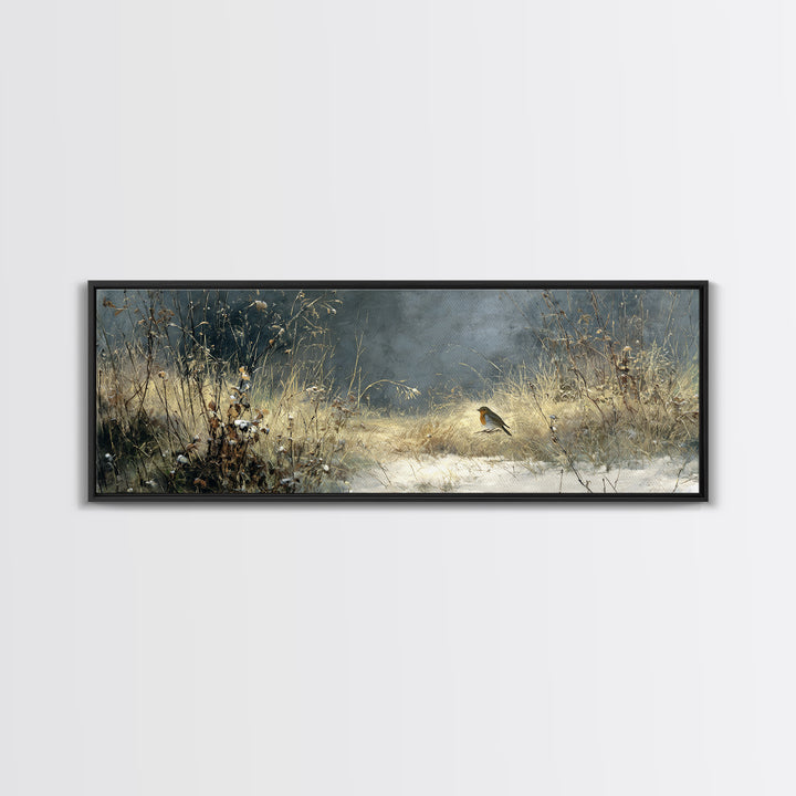 Robin in a Spring Garden with Soft Framed Canvas Print, Bird Art, Contemporary Art, Living Room Decor, Oil Painting, Flight, BIR-3x1-55