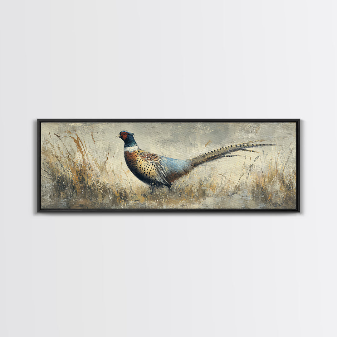 Pheasant with Ornate Feather Details Canvas Print, Bird Art, Art Deco, Living Room Decor, Fine Art, Flight, Gallery Wall, BIR-3x1-83