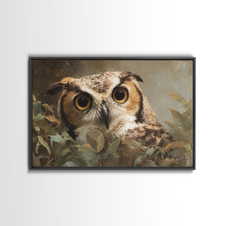 Owl Portrait with Wise Golden Eyes Canvas Print, Bird Art, Bird Prints, Living Room Decor, Fine Art, Flight, Modern Decor, BIR-3x2-57