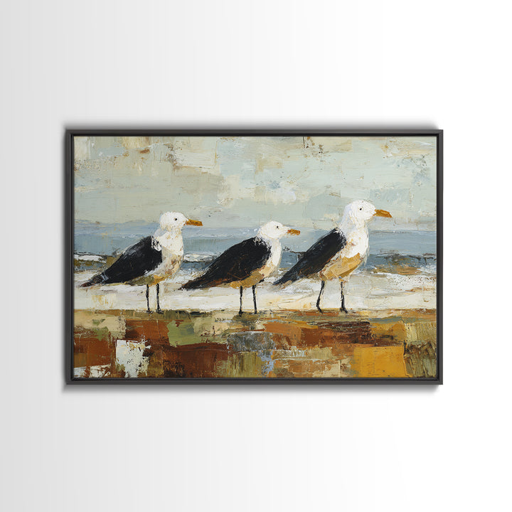 Seagulls Above a Pale Beach Horizon Canvas Print, Bird Art, Modern Decor, Living Room Decor, Fine Art, Flight, Home Decor, BIR-3x2-72