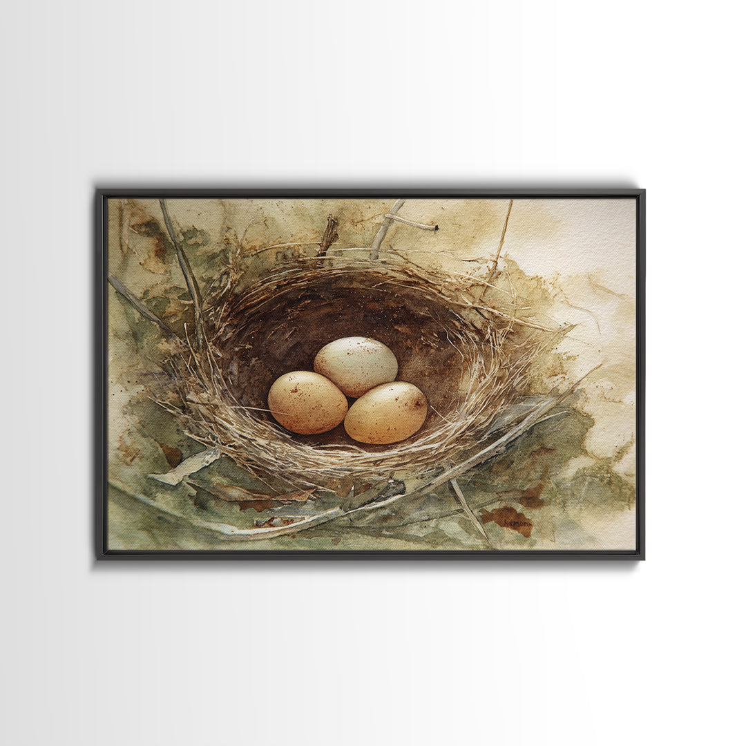 Bird Nest with Eggs and Delicate Twigs Canvas Print, Bird Art, Mid Century Wall Art, Living Room Decor, Fine Art, Flight, BIR-3x2-98