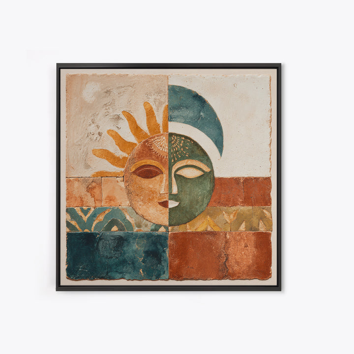 Sun and Moon Celestial Folk Motif Canvas Print, Boho Art, Wall Print, Living Room Decor, Fine Art, Bohemian, Minimalist Decor, BOH-1x1-10