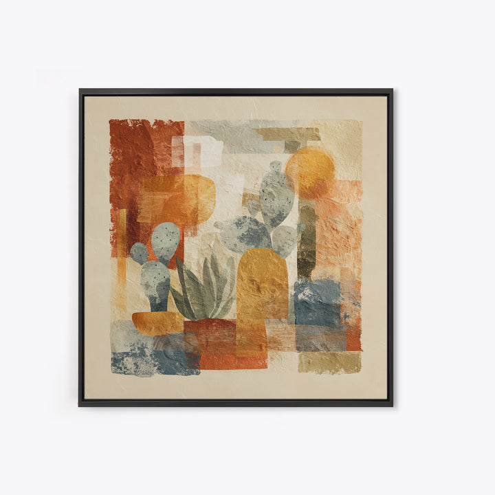 Warm Neutral Cactus Garden Illustration Canvas Print, Boho Art, Wall Art Print, Living Room Decor, Fine Art, Bohemian, BOH-1x1-18
