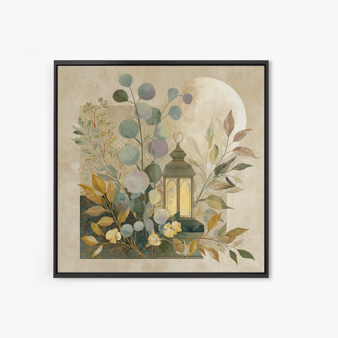 Sage Green Eucalyptus and Crescent Moon Canvas Print, Boho Art, Art Deco, Living Room Decor, Bohemian, Modern Wall Art, BOH-1x1-23