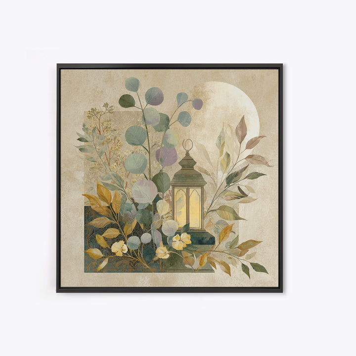 Sage Green Eucalyptus and Crescent Moon Canvas Print, Boho Art, Art Deco, Living Room Decor, Bohemian, Modern Wall Art, BOH-1x1-23