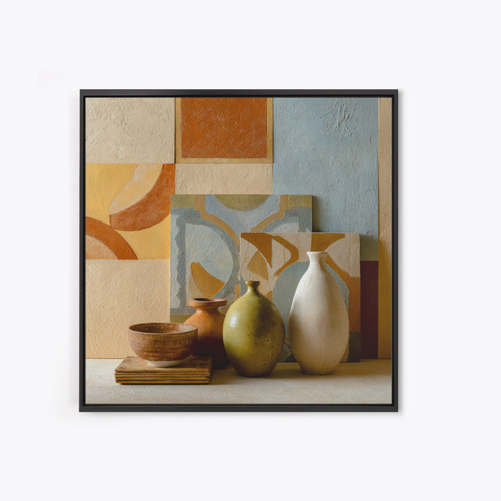 Organic Shape Collage Framed Canvas Print, Boho Art, Garden Art, Living Room Decor, Abstract Art, Bohemian, Boho Wall Art, BOH-1x1-24