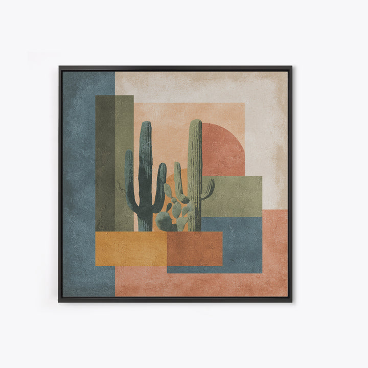 Desert Sun with Cactus and Warm Clay Canvas Print, Boho Art, Art, Living Room Decor, Fine Art, Bohemian, Wallart, Art Nouveau, BOH-1x1-25