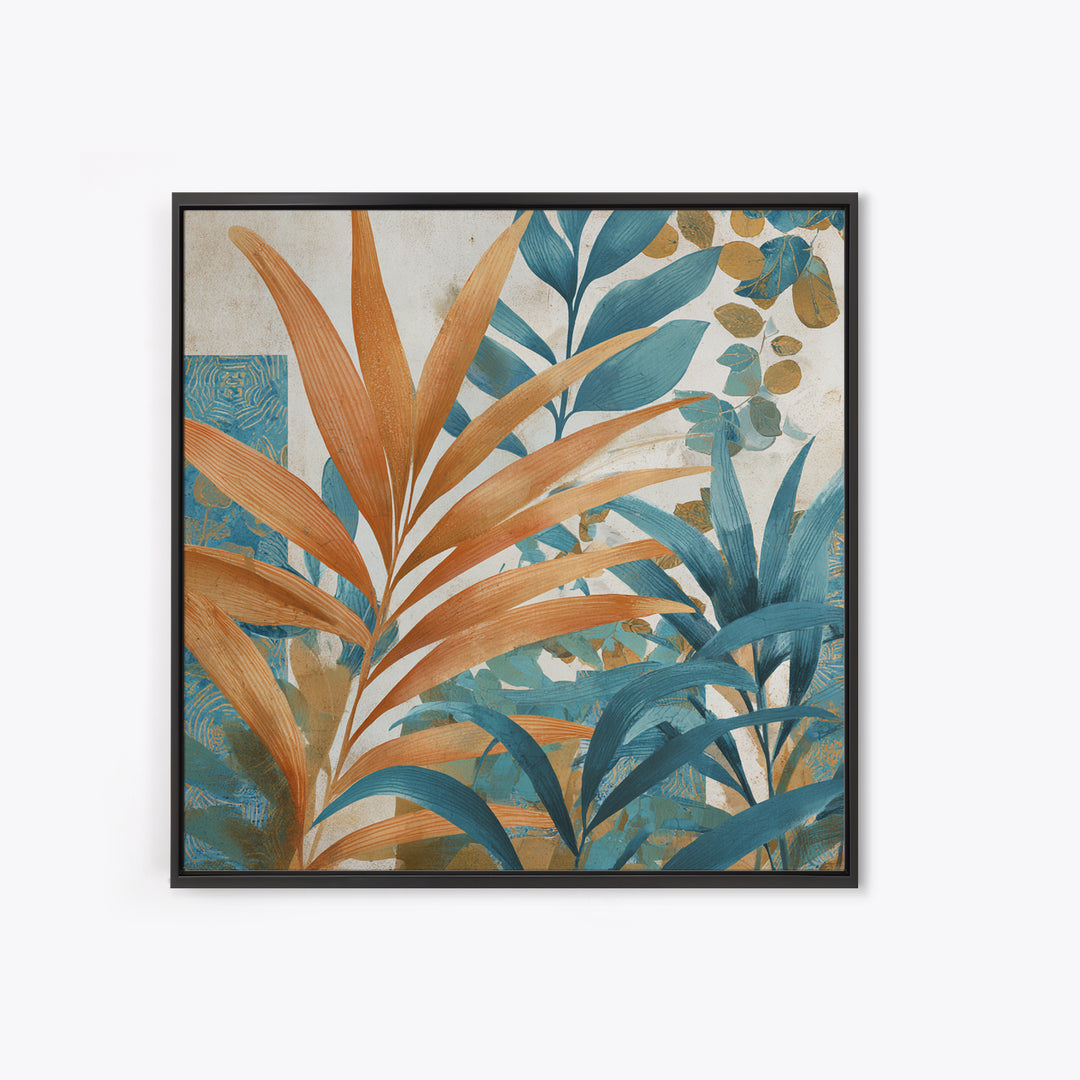 Terracotta Palm Leaves Framed Canvas Print, Boho Art, Wall Decor, Living Room Decor, Fine Art, Bohemian, Art Nouveau, BOH-1x1-29