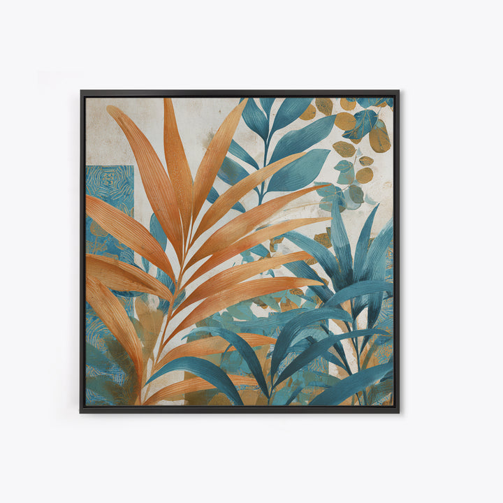 Terracotta Palm Leaves Framed Canvas Print, Boho Art, Wall Decor, Living Room Decor, Fine Art, Bohemian, Art Nouveau, BOH-1x1-29