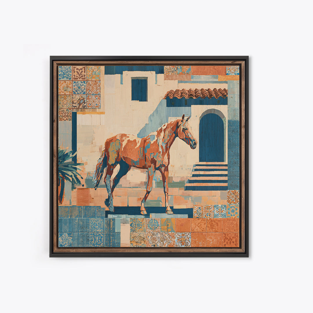 Wild Horse in Dusty Golden Light Framed Canvas Print, Boho Art, Gallery Decor, Living Room Decor, Fine Art, Bohemian, BOH-1x1-32
