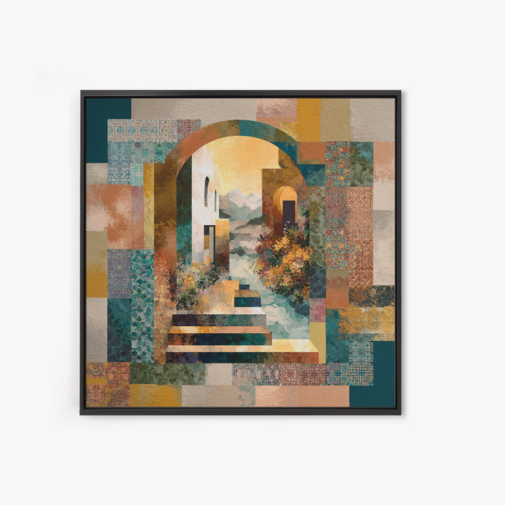Earth Tone Mountain and River Abstraction Canvas Print, Boho Art, Abstract Wall Art, Living Room Decor, Fine Art, Bohemian, BOH-1x1-35