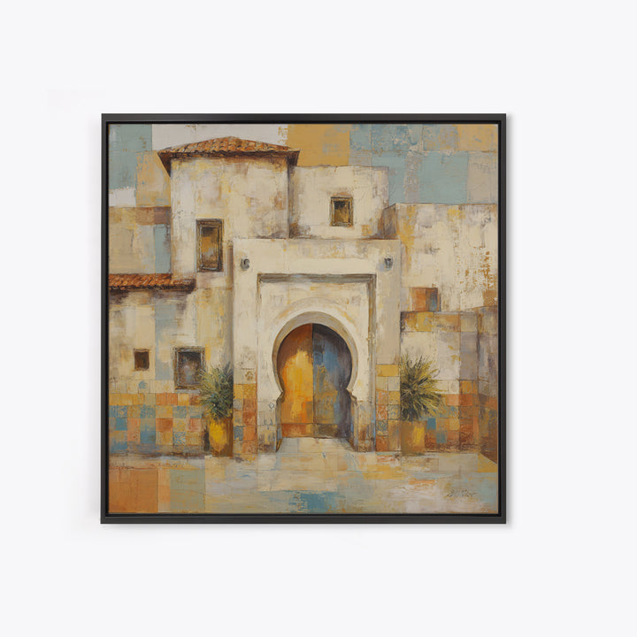 Hand Painted Moroccan Arch Framed Canvas Print, Boho Art, Garden Art, Living Room Decor, Oil Painting, Bohemian, BOH-1x1-43
