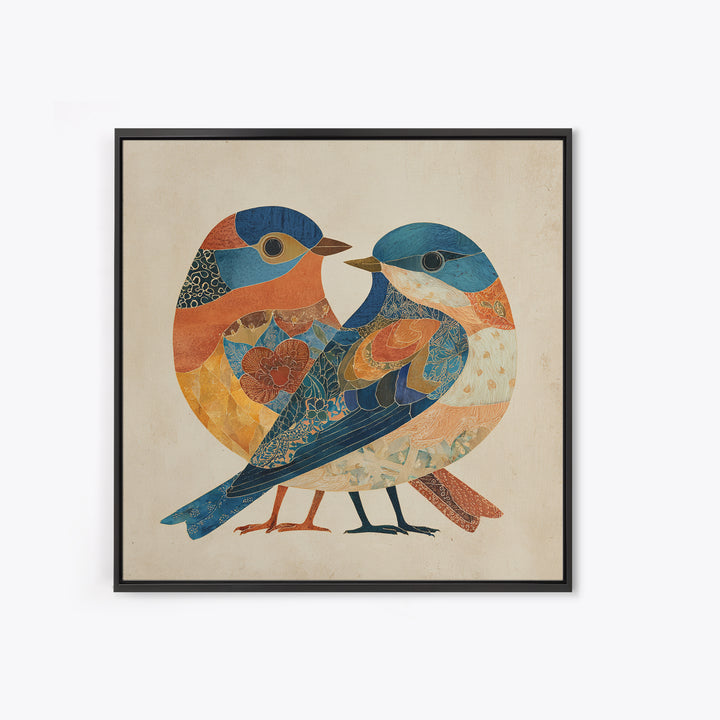 Boho Bird Pair Framed Canvas Print, Boho Art, Digital Wall Art, Living Room Decor, Bohemian, Garden Art, Wall Art Print, BOH-1x1-44