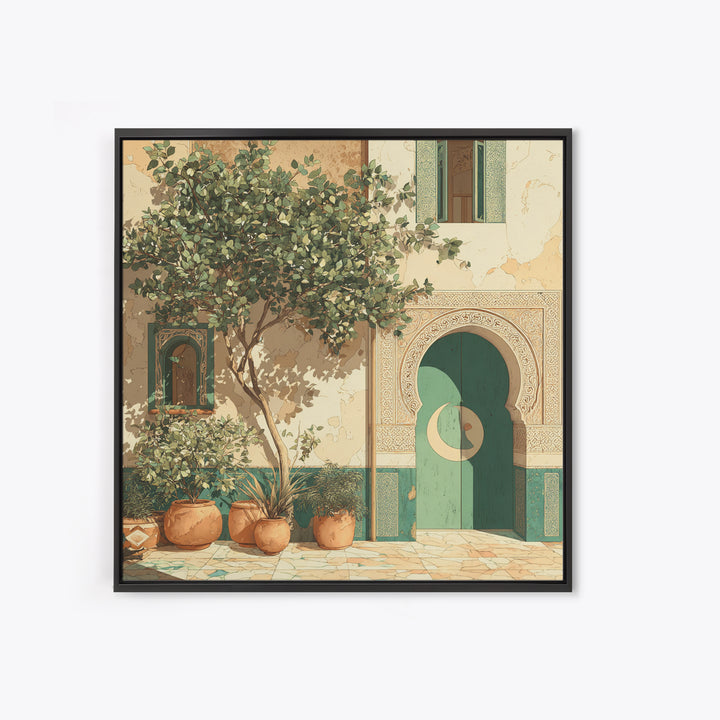 Sage Green Eucalyptus and Crescent Moon Framed Canvas Print, Boho Art, Digital Print, Living Room Decor, Fine Art, Bohemian, BOH-1x1-47