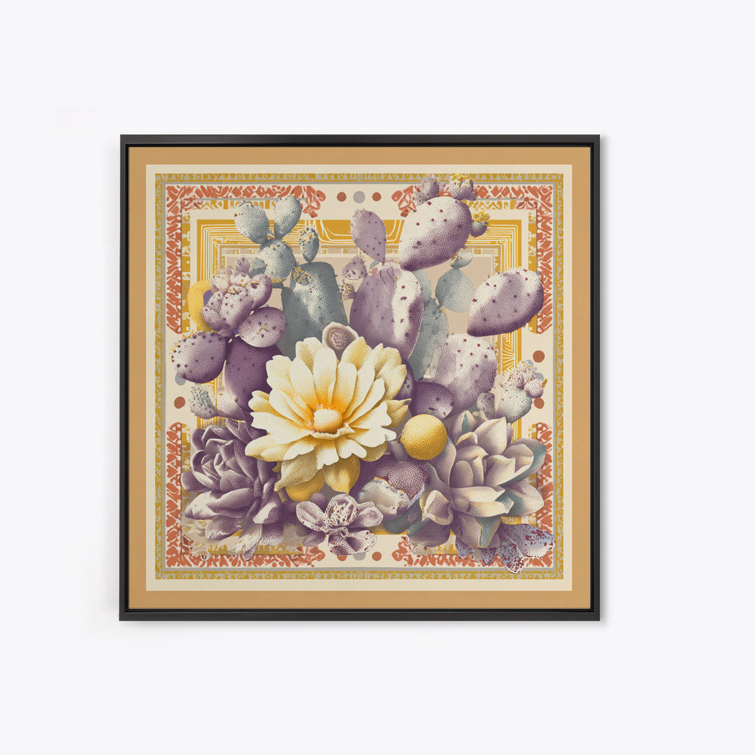 Desert Sun with Cactus and Warm Clay Canvas Print, Boho Art, Art, Living Room Decor, Fine Art, Bohemian, Wallart, Art Nouveau, BOH-1x1-49