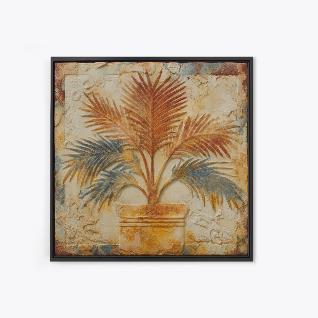 Terracotta Palm Leaves Framed Canvas Print, Boho Art, Wall Decor, Living Room Decor, Fine Art, Bohemian, Art Nouveau, BOH-1x1-53