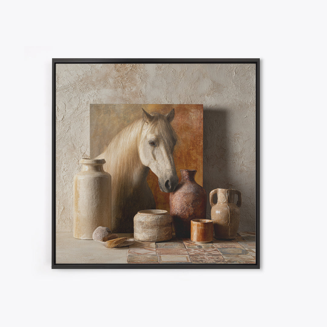 Wild Horse in Dusty Golden Light Framed Canvas Print, Boho Art, Boho, Living Room Decor, Fine Art, Bohemian, Wall Art Print, BOH-1x1-56
