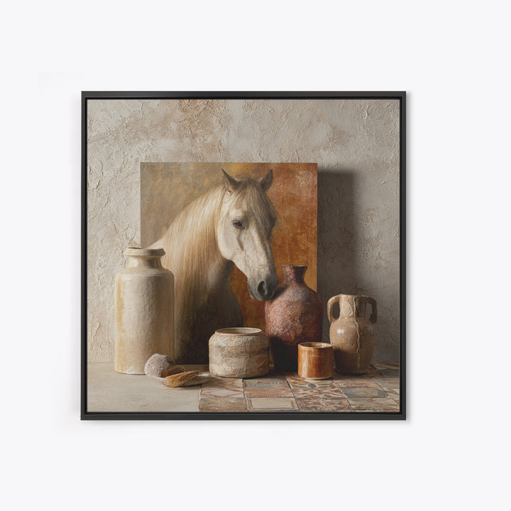 Wild Horse in Dusty Golden Light Framed Canvas Print, Boho Art, Boho, Living Room Decor, Fine Art, Bohemian, Wall Art Print, BOH-1x1-56