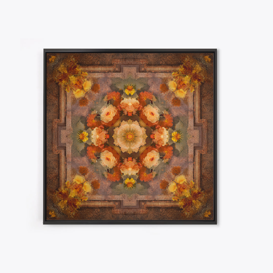 Burnt Orange Floral Field at Sunset Framed Canvas Print, Boho Art, Contemporary Art, Living Room Decor, Fine Art, Bohemian, BOH-1x1-61