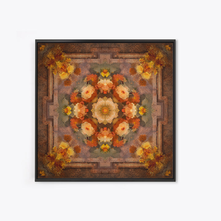Burnt Orange Floral Field at Sunset Framed Canvas Print, Boho Art, Contemporary Art, Living Room Decor, Fine Art, Bohemian, BOH-1x1-61