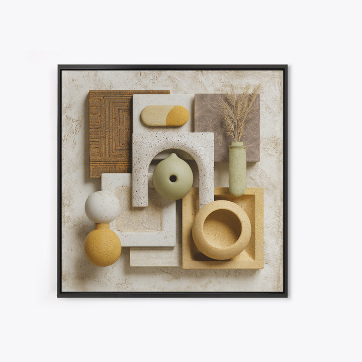 Abstract Clay Shapes Framed Canvas Print, Boho Art, Printable Art, Living Room Decor, Abstract Art, Bohemian, Neutral Decor, BOH-1x1-64