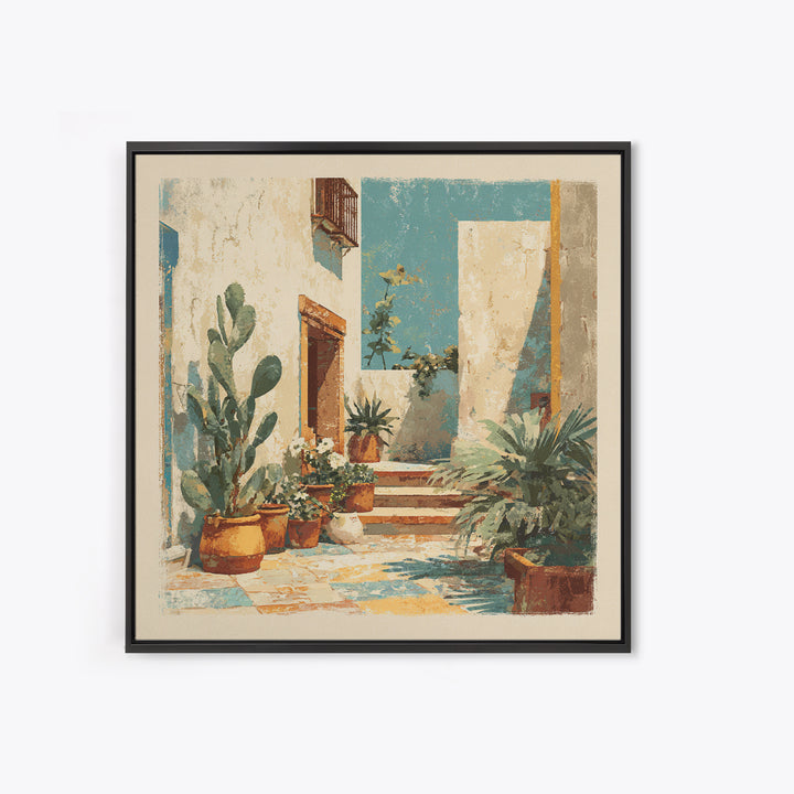 Warm Neutral Cactus Garden Illustration Framed Canvas Print, Boho Art, Wall Art Set, Living Room Decor, Fine Art, Bohemian, BOH-1x1-66