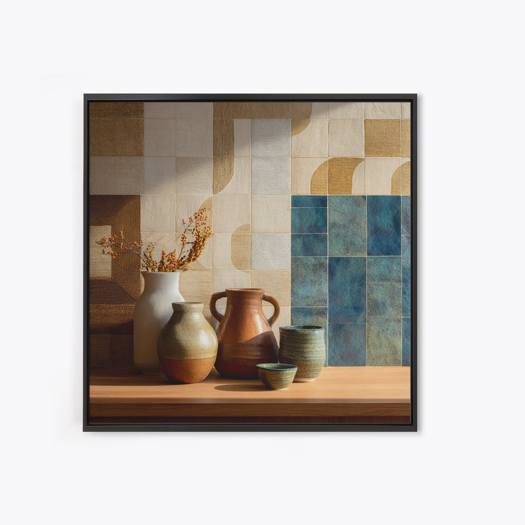 Organic Shape Collage Framed Canvas Print, Boho Art, Living Room Wall Art, Living Room Decor, Fine Art, Bohemian, BOH-1x1-72