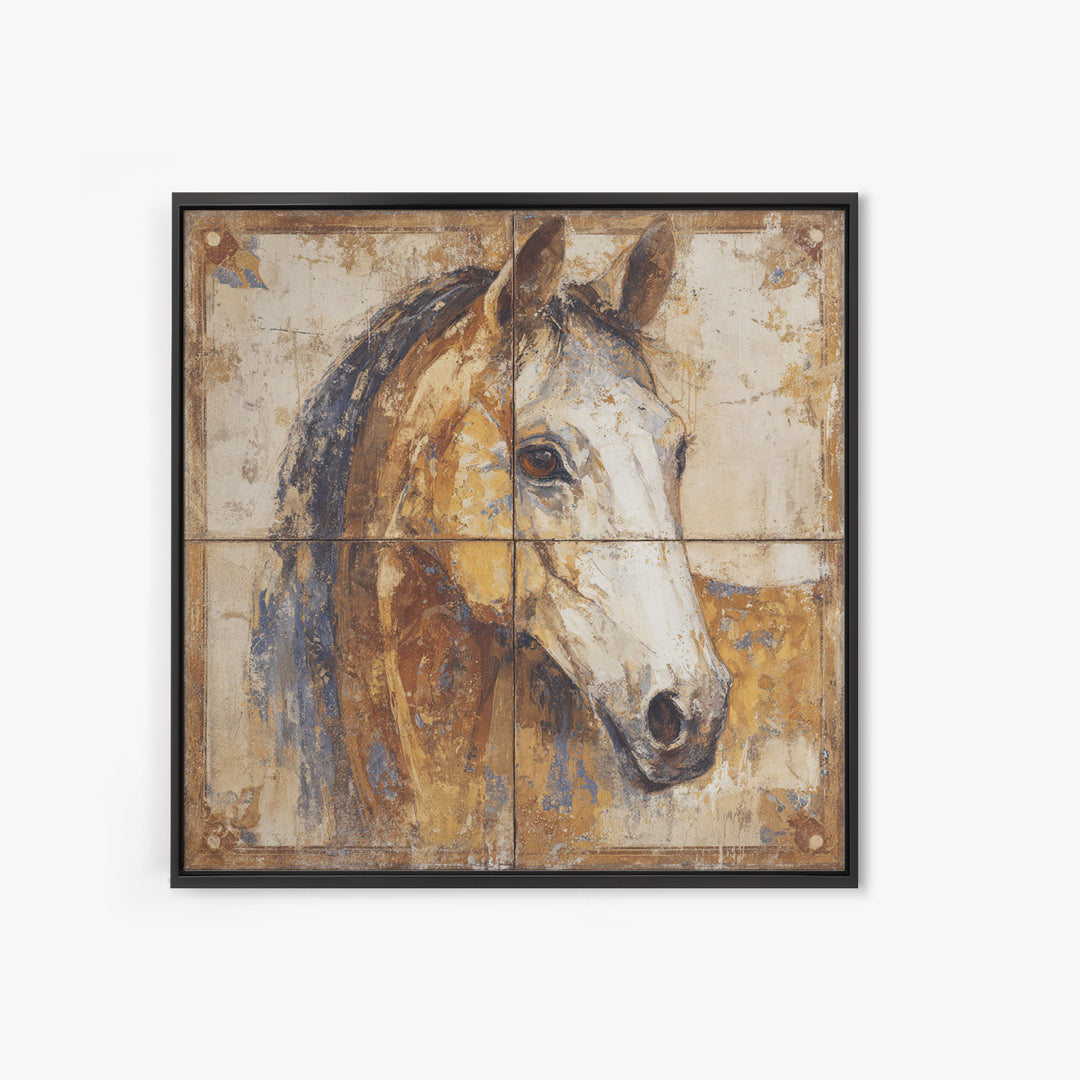 Wild Horse in Dusty Golden Light Framed Canvas Print, Boho Art, Statement Artwork, Living Room Decor, Fine Art, Bohemian, BOH-1x1-80
